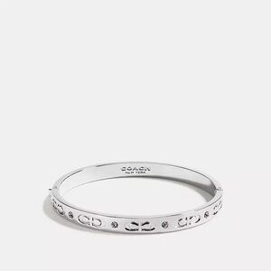 COACH Silver Logo-Cutout Crystal Accent Bangle